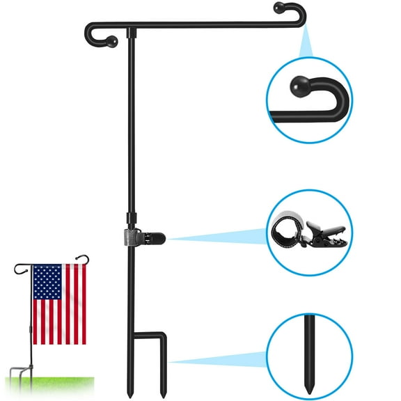 Garden Stand Upgraded Version | Metal -Coated Weather-Proof Garden Pole | Sturdy 3-Piece Design with Clip | Holds Flags Up to 13" Wide | 32.7"x16.9" | Outdoor Display