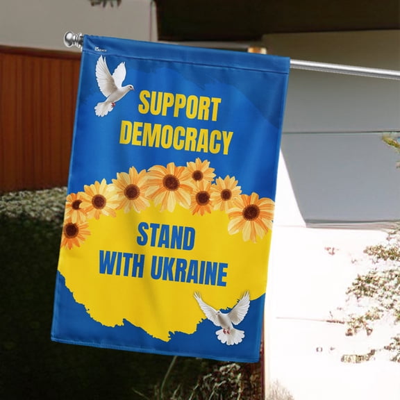 Garden Flag Stand with Ukraine Support Democracy, Global Solidarity, 12x18 POLE NOT INCLUDED
