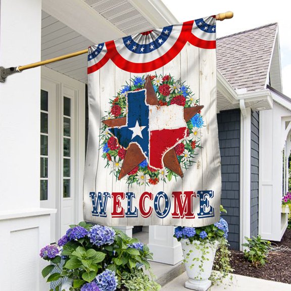 Garden Flag Star Texas Map Welcome, Lone Star Pride, 12x18 POLE NOT INCLUDED