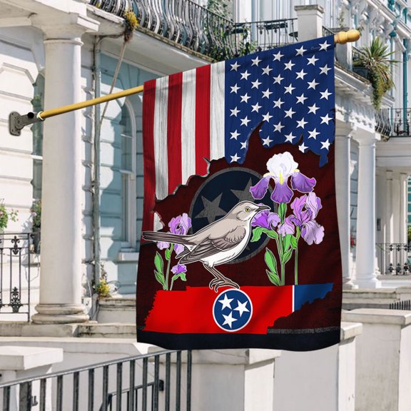 Garden Flag Tennessee State Mockingbird And Iris Flower, State Botanical, 12x18 POLE NOT INCLUDED