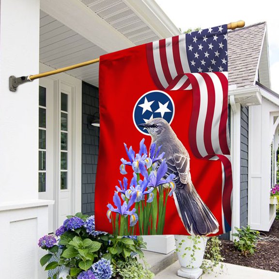 Garden Flag Tennessee State Mockingbird and Iris Flower, Floral Bird Decor, 12x18 POLE NOT INCLUDED