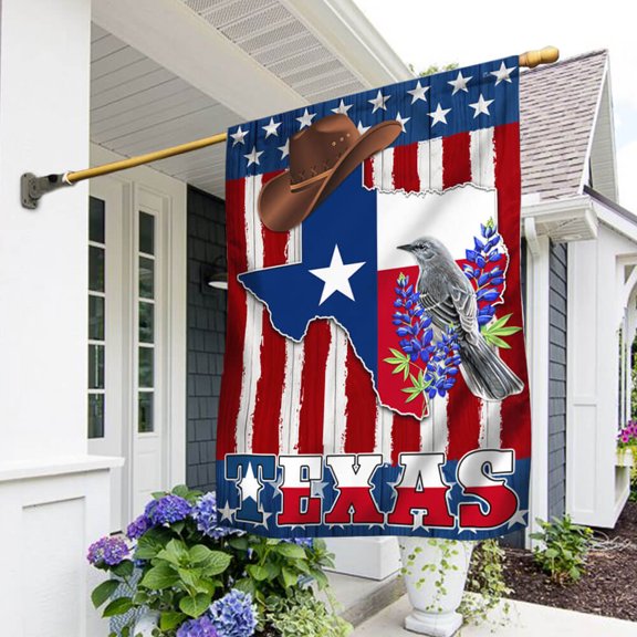 Garden Flag Texas Bluebonnet and Mockingbird On American, State Pride, 12x18 POLE NOT INCLUDED