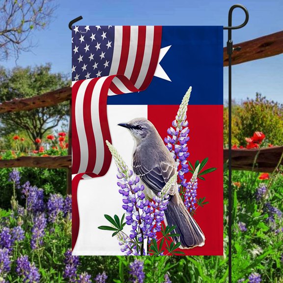 Garden Flag Texas Bluebonnet and Mockingbird, State Pride, 12x18 POLE NOT INCLUDED
