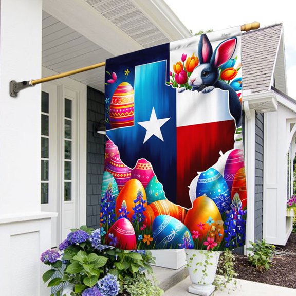 Garden Flag Texas Easter Day Bunny Eggs, Seasonal State Pride, 12x18 POLE NOT INCLUDED