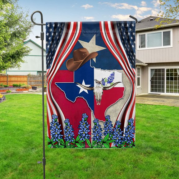 Garden Flag Texas Longhorn Bluebonnet, State Pride, 12x18 POLE NOT INCLUDED