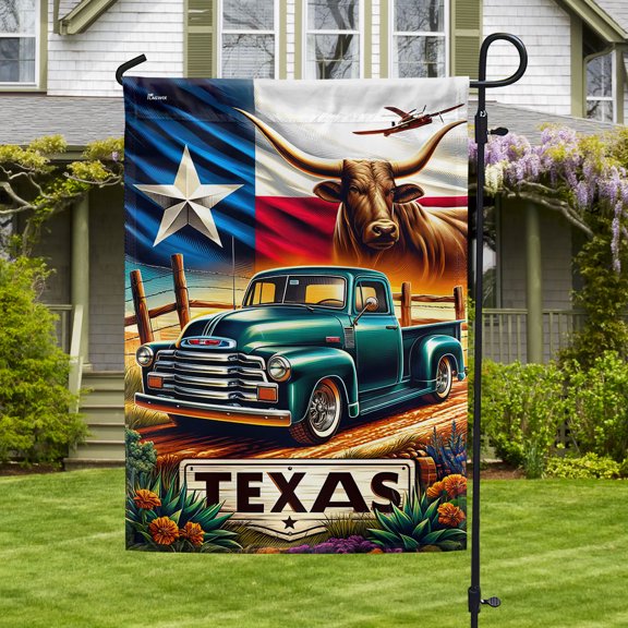 Garden Flag Texas Pickup Truck Texas Longhorn Cattle Farm, Rural Pride, 12x18 POLE NOT INCLUDED