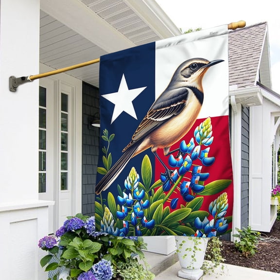 Garden Flag Texas State Mockingbird and Bluebonnet Flower, State Botanical, 12x18 POLE NOT INCLUDED