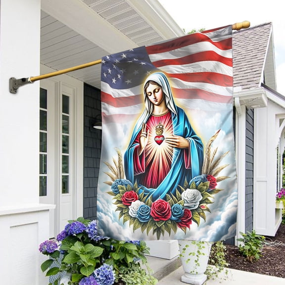 Garden Flag The Immaculate Heart of Mary On American, Catholic Faith, 12x18 POLE NOT INCLUDED