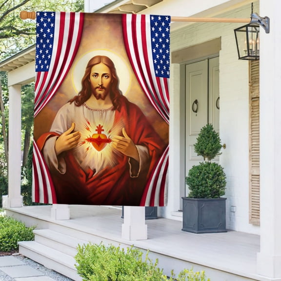Garden Flag The Sacred Heart Of Jesus On American, Catholic Religious, 12x18 POLE NOT INCLUDED