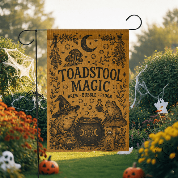 Garden Flag Toadstool Magic Burlap Look Yard Decor for Halloween Witchcore Fans