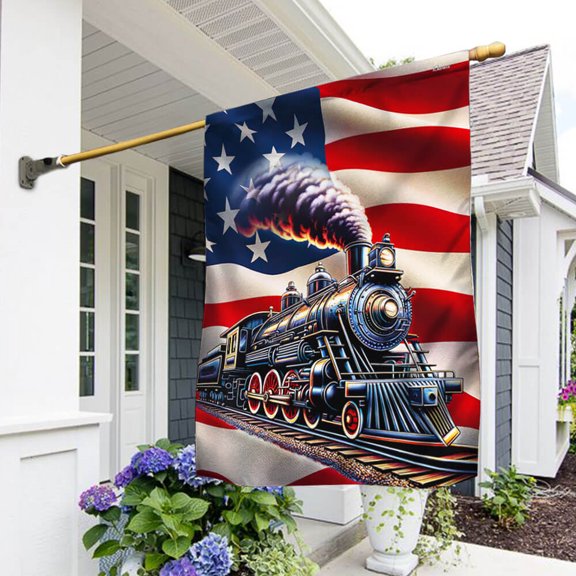 Garden Flag Train On American, Locomotive Enthusiast, 12x18 POLE NOT INCLUDED
