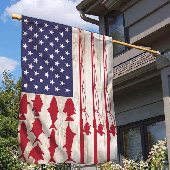 Garden Flag USA Fishing Fish, Angler Patriotic, 12x18 POLE NOT INCLUDED