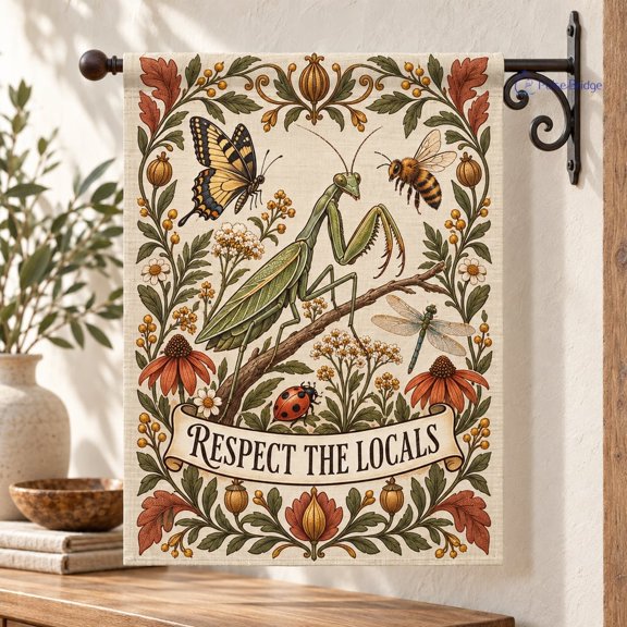 Garden Flag Vintage Botanical Insect Folk Art, Cottagecore Outdoor Decor for Insect Lovers