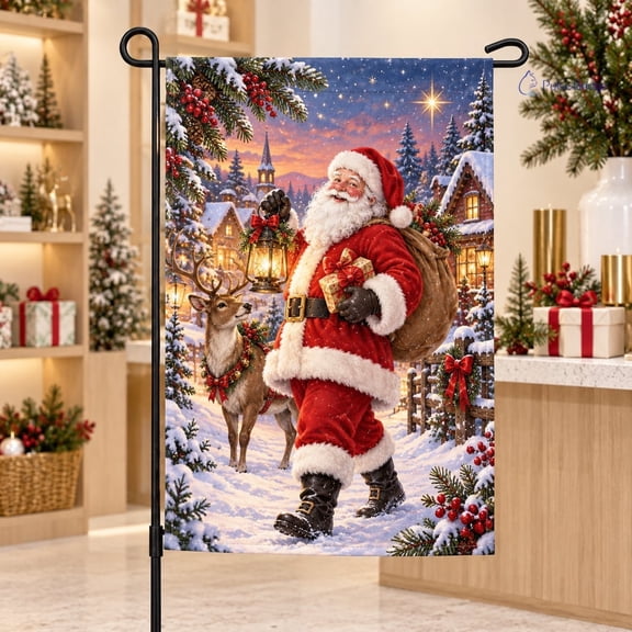 Garden Flag Vintage Santa Claus Polyester Yard Decor for Christmas