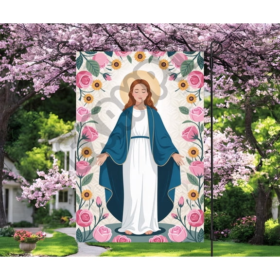 Garden Flag, Virgin Mary Catholic Christian Flag, Religious Outdoor Yard Decor, Flag Only