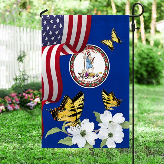 Garden Flag Virginia State Tiger Swallowtail Butterfly and Dogwood Flower, State Pride, 12x18 POLE NOT INCLUDED