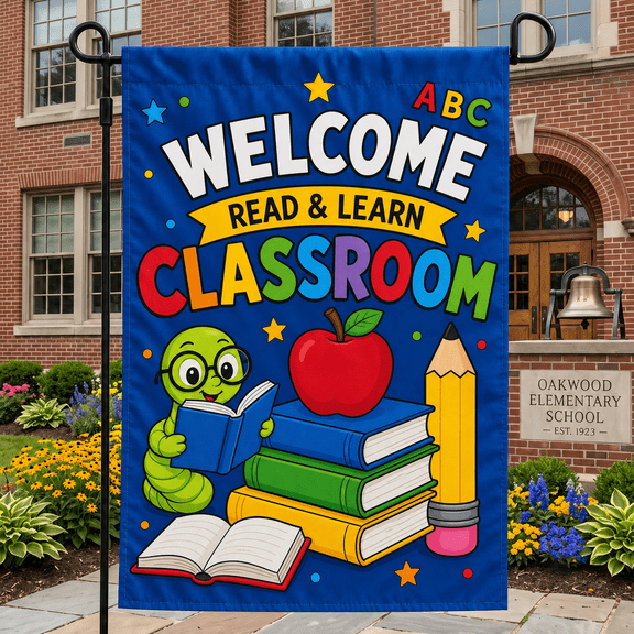 Garden Flag Welcome Back to School Apple Book Pencil Yard Decor for Classroom