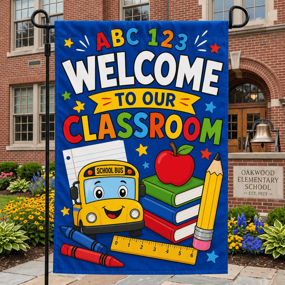 Garden Flag Welcome Back to School Apple Book Pencil Yard Decor for Elementary Classroom