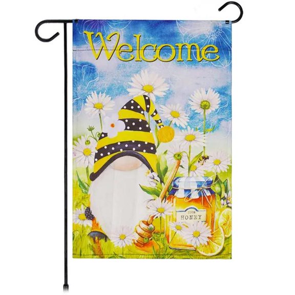 Garden Flag Welcome Bee Gnome with Honey Blockout Fabric Double Sided