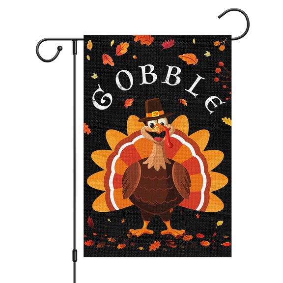 Garden Flag Welcome Fall Thanksgiving Turkey Flag, Autumn Seasonal Holiday Outdoor Decoration Flag, 12x18 POLE NOT INCLUDED