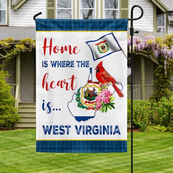 Garden Flag West Virginia Cardinal and Rhododendron Flower Home Is Where The Heart Is, State Pride, 12x18 POLE NOT INCLUDED