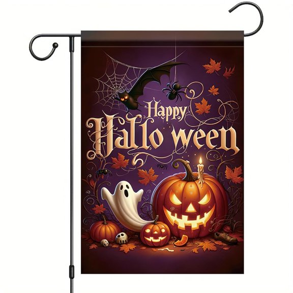 Garden Flag Winter Holiday Pumpkin Ghost Flag Outdoor Autumn Fall Seasonal Decoration, 12x18 POLE NOT INCLUDED