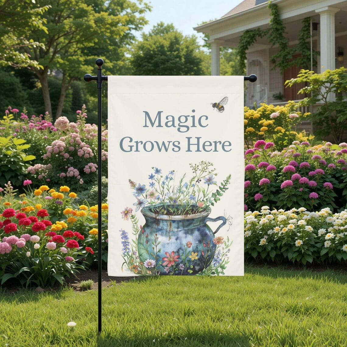 Garden Flag Witchy Spring Cottagecore Cauldron Magical Ostara Green V57, 12x18 POLE NOT INCLUDED