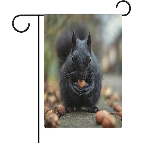 Garden Flag With Black Squirrel Eating Nuts Print, Double Sided Outdoor Vertical Yard Flag, 12 x 18 Inch