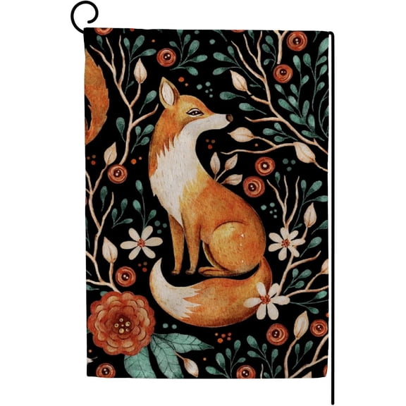 Garden Flag With Cute Fox And Fall Forest Flowers Double Sided Polyester Vertical Seasonal Welcome Yard Decor 12x18 in For Farmhouse Outdoor Use