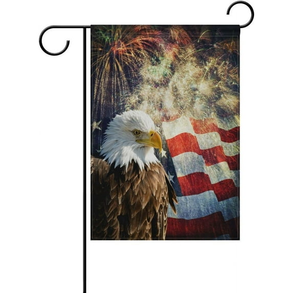 Garden Flag Yard Decoration, Bald Eagle Stars and Stripes Flag Fireworks Patrio Memorial Day Independence Day USA Flag Double-Sided Polyester House Banner for Home Outdoor, 12" x 18"