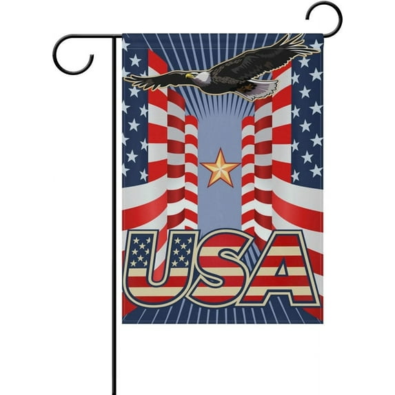 Garden Flag Yard Decoration, Flying American Eagle with Stars Stripes Flags Memorial Day Independence Day USA Flag Double-Sided Polyester House Banner for Home Anniversary Decor, 28" x 40"