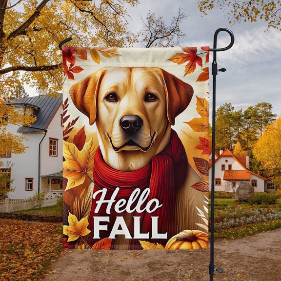 Garden Flag Yellow Labrador Retriever Dog Fall, Seasonal Pet, 12x18 POLE NOT INCLUDED