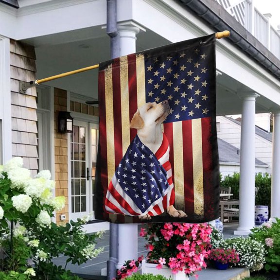 Garden Flag Yellow Labrador Retriever On American Patriot, Dog Lover, 12x18 POLE NOT INCLUDED