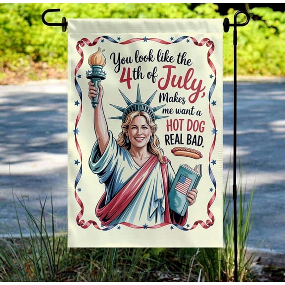 Garden Flag You Look Like The 4th Of July Movie Meme Porch Display V2, 12x18 POLE NOT INCLUDED