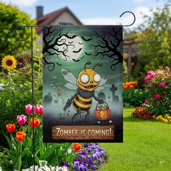 Garden Flag Zombee Flag Cute Spooky Bee Seasonal Outdoor Decoration, 12x18 POLE NOT INCLUDED