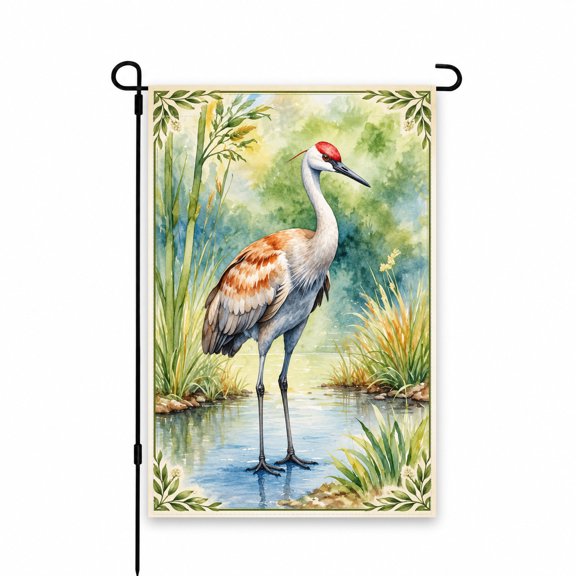Garden Flag with Sandhill Crane Design, 12 x 18 Inch, Perfect for Patio, Lawn & Outdoor Decor, Beautiful Natural Scene with Green and Brown Tones