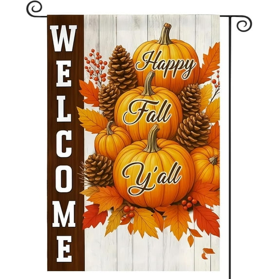 Garden Flag12X18 Inch Double Side,Welcome Pumpkin Fall Yard Flag Small Garden Flag Outside Decorative,Outdoor Fall Flag for Holiday Patio Courtyard Lawn