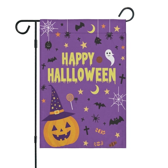 Garden Flags 12x18 Inch Halloween Garden Flag Outdoor Fall Decorations Vertical Double-Sided Witch Pumpkin Moon Banner Yard Sign for Porch Lawn Home Party Garden Decor