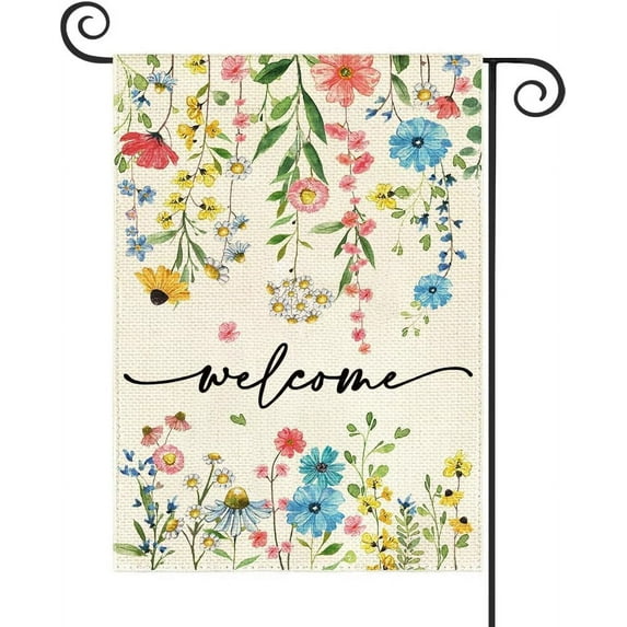 Garden Flags 12x18in Summer Spring Floral Welcome Flag Linen Double Sided Outside Yard Decoration