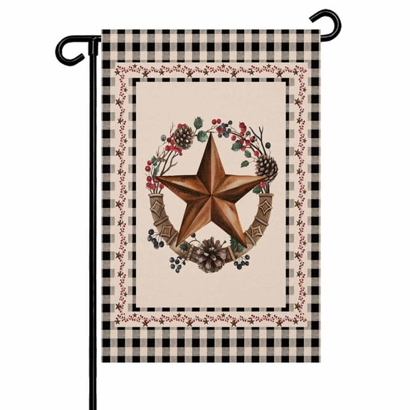 Garden Flags Barn Star Wreath Garden Flag Double Sided Welcome Flag Berry Black Buffalo Plaid Yard Flags for Outdoor Backyard Lawn Porch Deck Patio Decor 12x18 Inch
