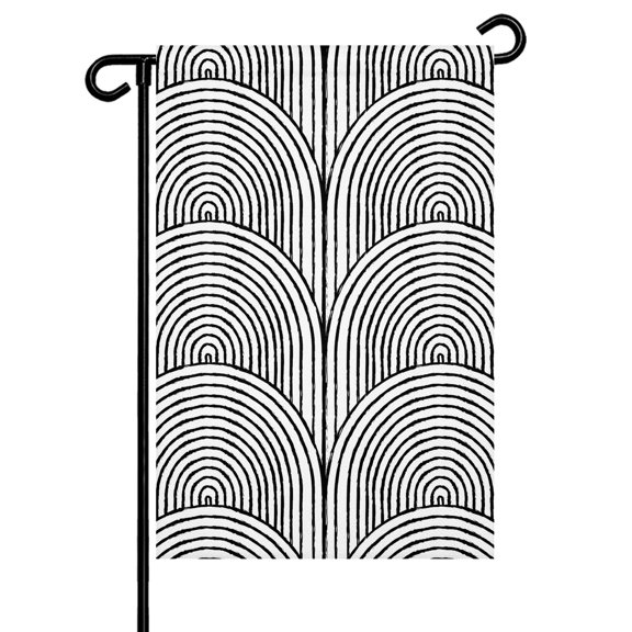Garden Flags Black Boho Circle Garden Flag Double Sided Welcome Flag Geometric Bohemian Arched Lines Yard Flags for Outdoor Backyard Lawn Porch Deck Patio Decor 12x18 Inch