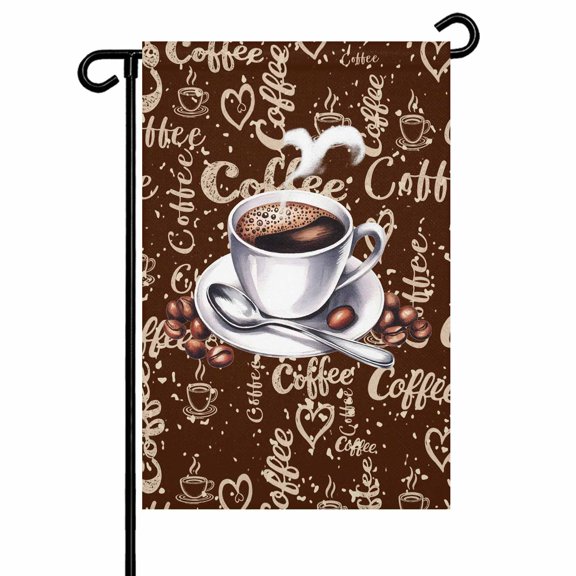 Garden Flags Coffee Cup Beans Garden Flag Double Sided Welcome Flag Retro Brown Cafe Yard Flags for Outdoor Backyard Lawn Porch Deck Patio Decor 12x18 Inch