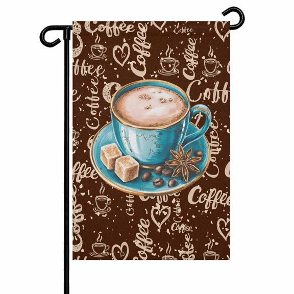 Garden Flags Coffee Cup Beans Garden Flag Double Sided Welcome Flag Sugar Farmhouse Style Vintage Yard Flags for Outdoor Backyard Lawn Porch Deck Patio Decor 12x18 Inch