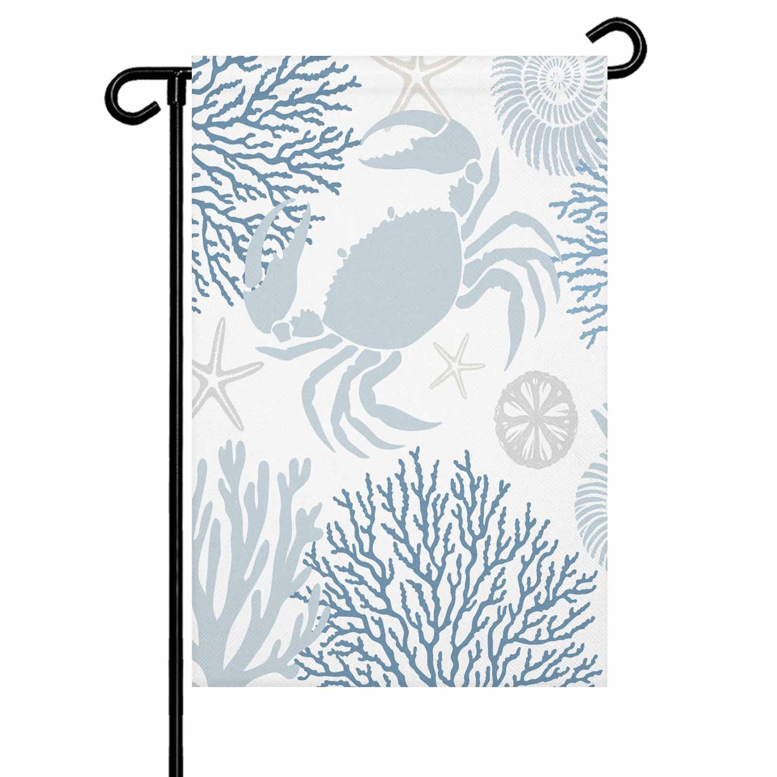 Shell Road Flags Garden Flags Crab Garden Flag Double Sided Welcome Flag Blue Coral ...