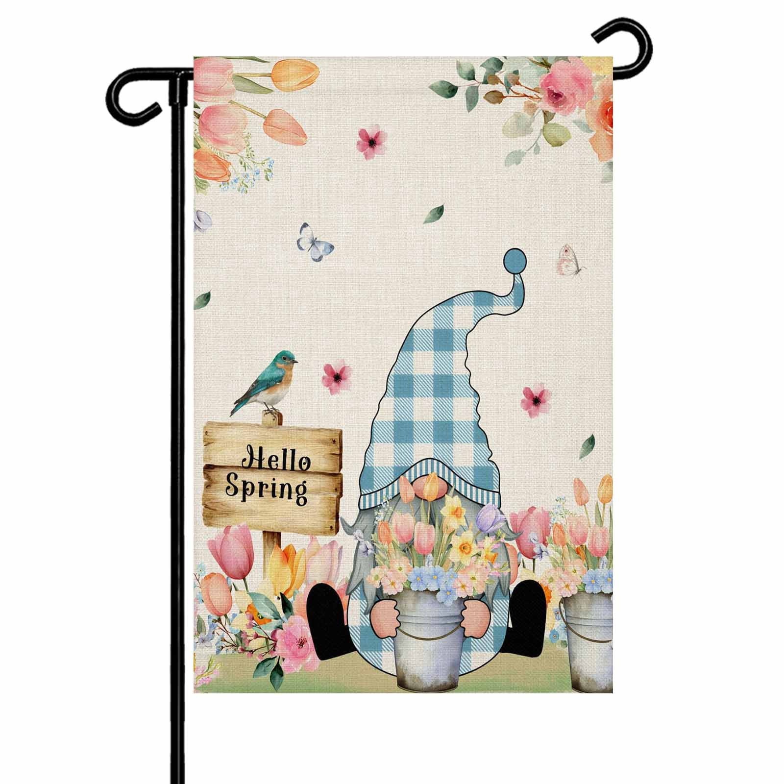 Garden Flags Hello Spring Gnome Garden Flag Double Sided Welcome Flag ...