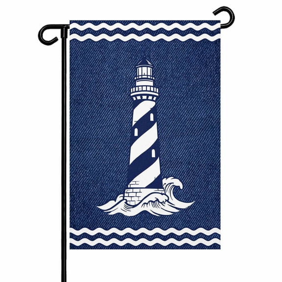 Garden Flags Nautical S Lighthouse Garden Flag Double Sided Welcome Flag Coastal Denim Blue Stripes Yard Flags for Outdoor Backyard Lawn Porch Deck Patio Decor 12x18 Inch