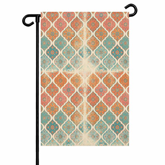 Garden Flags Orange Green Boho Geometric Garden Flag Double Sided Welcome Flag Bohemian Morocco Pattern Yard Flags for Outdoor Backyard Lawn Porch Deck Patio Decor 12x18 Inch
