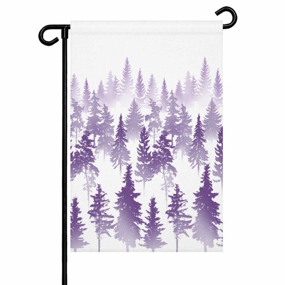 Garden Flags Pine Tree Garden Flag Double Sided Welcome Flag Nature Foggy Forest Purple Ombre Yard Flags for Outdoor Backyard Lawn Porch Deck Patio Decor 12x18 Inch