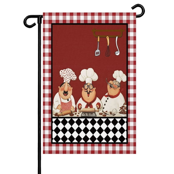 Garden Flags Red Cooking Chefs Garden Flag Double Sided Welcome Flag Funny Cooker Checked Plaid Yard Flags for Outdoor Backyard Lawn Porch Deck Patio Decor 12x18 Inch