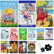 Garden Flags (Set of 10) Double Sided 12 x 18 inch Seasonal Flags with Anti-Wind Clip Stopper